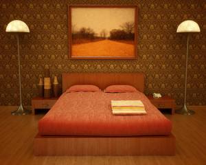 Vizualisation of a stylish hotel room.