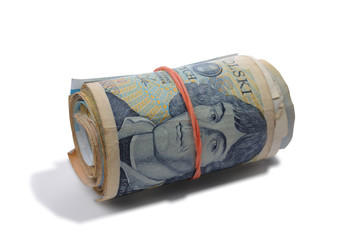 Paper money on white background