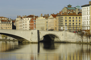 Fototapeta na wymiar France; Lyon or Lyons: view of the old district and the bridge