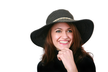 Cute Brunette with a Big Stylish Hat On