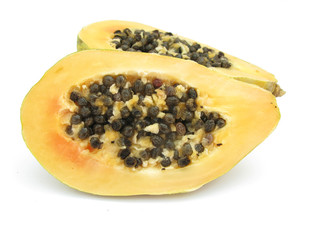 Papaya cut isolated on white background