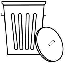 outline of garbage can or bin on white background 