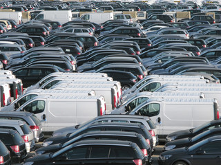 Fototapeta premium New cars parked in port