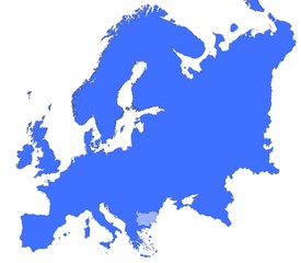Bulgaria location in Europe map. Mercator Projection.