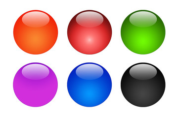 Set Of Six Glossy Shiny Buttons / Icons (Red, Green, Blue, Black