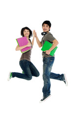Two young Asian students in jump