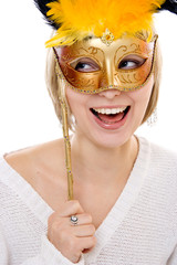 Beautiful woman wearing carnival mask