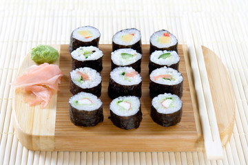 freshly prepared maki rolls