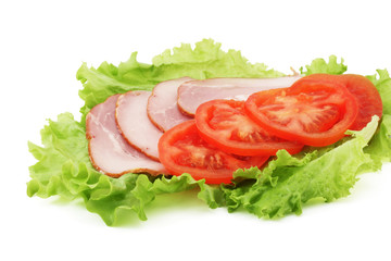 Ham, tomato slices and lettuce