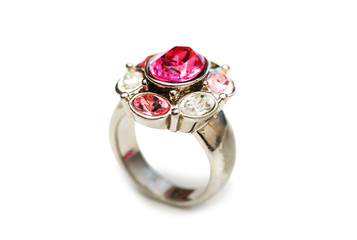 Ring with red stones isolated on the white