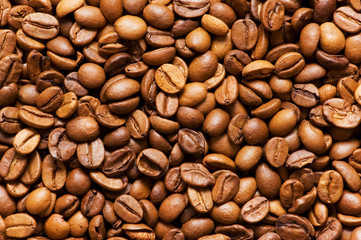 Close up of freshly roasted coffee beans