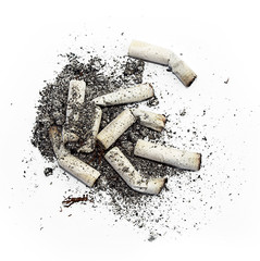 Cigarette Butts Close Up against white background