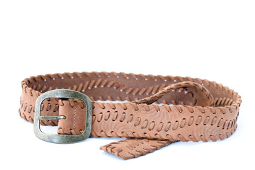 Brown leather belt with copper buckle