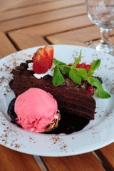 Delicious chocolate cake with garnish