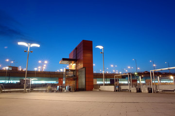 Naklejka premium Railway station entrance by night, Krakow, Poland