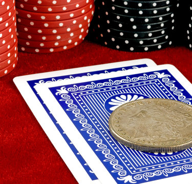 Poker Chips, Cards And Card Protector Coin