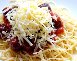 Meatballs and spaghetti with cheese