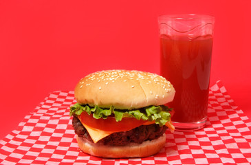 burger and tomato juice