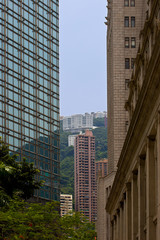 Hong Kong hill behind tall buildings