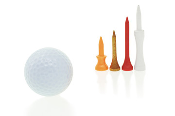 Golf ball and tees of different sizes