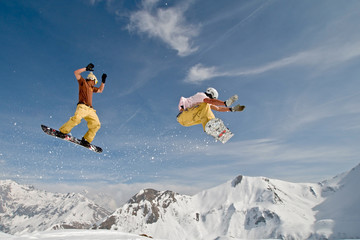 salto con snowboard - obrazy, fototapety, plakaty