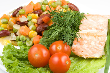 Stake from a salmon with vegetables