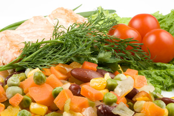 Stake from a salmon with vegetables