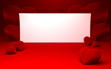 White page for a text message and some red heart shapes around