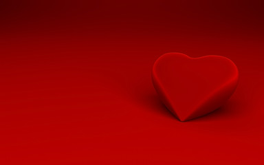 Closeup of a shiny red 3d heart shapes on a red background