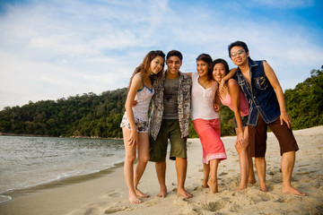 group of friends by the beach