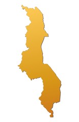 Malawi map filled with orange gradient. Mercator projection.
