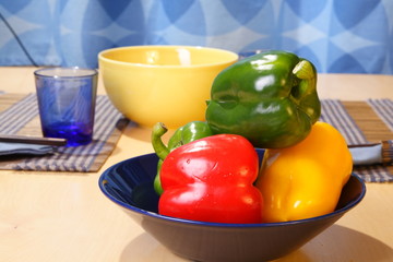 Colorful bell peppers on plate