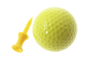 Yellow Golf Ball and Tee