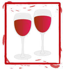 two wine glasses full of red wine - illustration