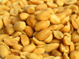 Close up shot of salted peanuts