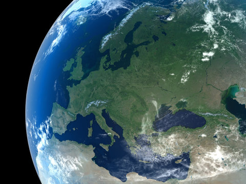 Fototapeta Europe as seen from space with cloud formations