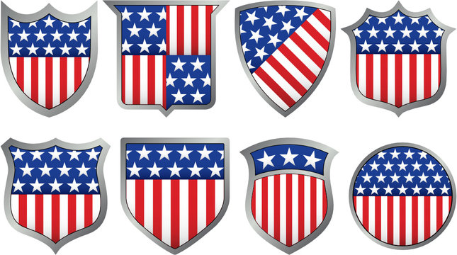 Eight Red White and Blue Shields