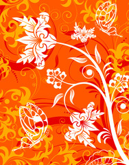 Abstract flower background with butterfly, design, vector