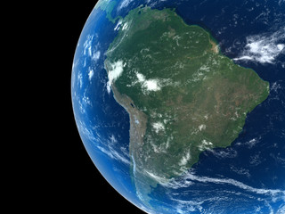 South America as seen from space with cloud formations