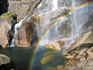 waterfall with rainbow in Yosemite