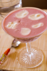 decorated strawberry mousse in glass