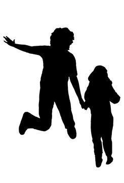 silhouette of 2 girls jumping