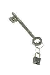 Large "jumbo" size old key with mini padlock