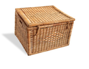 Nice wicker wooden rectangular basket on white background