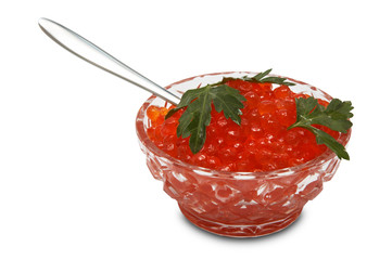 Crystal dish with red caviar