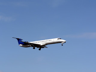 Fototapeta na wymiar jet plane in flight - landing side view