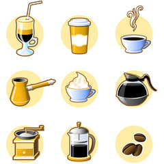 Nine coffee icons -  coffee-beans, cuo and other