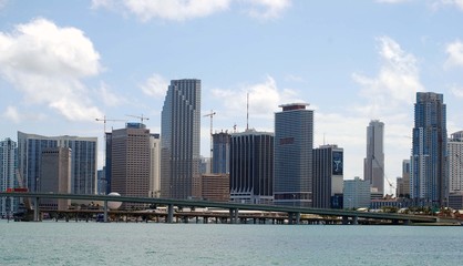 Fototapeta na wymiar Bridge Leading to Port of Miami and Downtown Miami Skyline