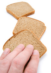 hand of man and slices of bread