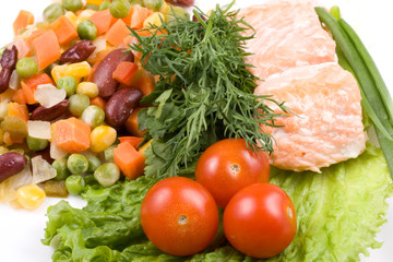 Stake from a salmon with vegetables